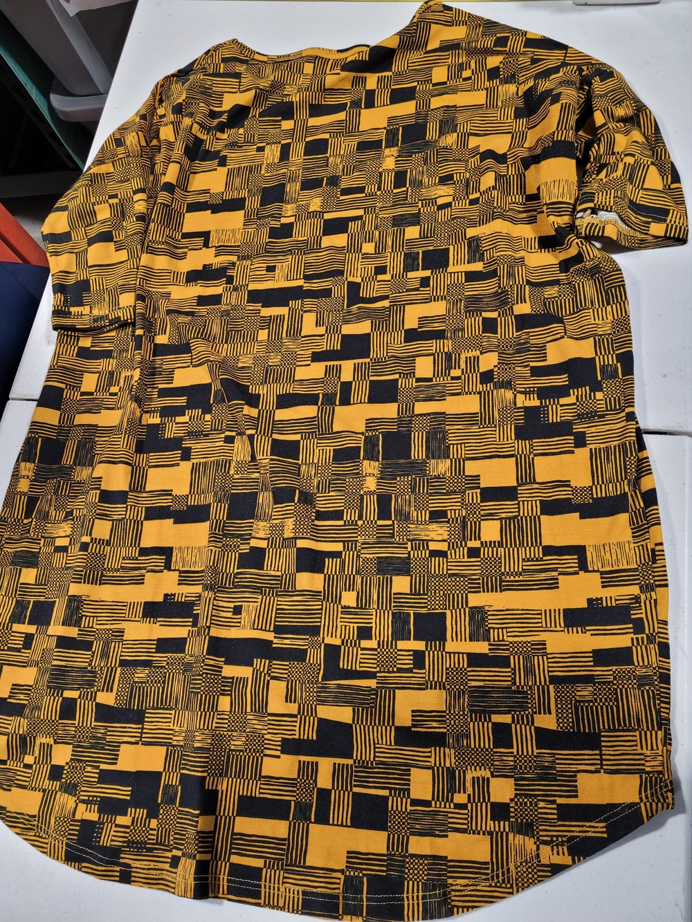LuLaRoe Yellow and Black Geometric Short Sleeve Tee - Picture 3 of 3